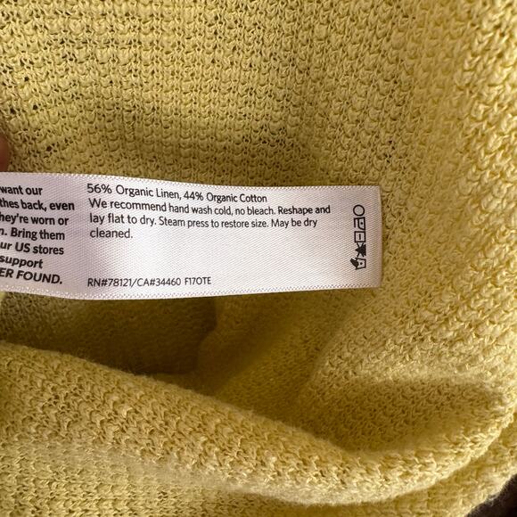 Eileen Fisher Linen Waffle Sweater XL V Neck Yellow Organic Boho Lagenlook - Picture 4 of 6